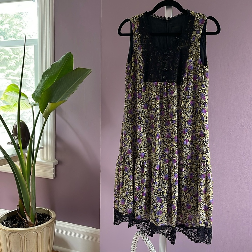 Anna Sui floral and lace dress Size 2 made in USA
